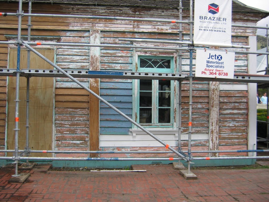 This building was the first building to be built in the area in the 1840’s and historically very important. There were up to 13 layers of paint in some areas. The wood was very soft in some areas and very delicate. This was all left intact when we had completed our restoration work. The building was then recoated in a light buff colour similar to that found by microscopic study of the lowest layer.